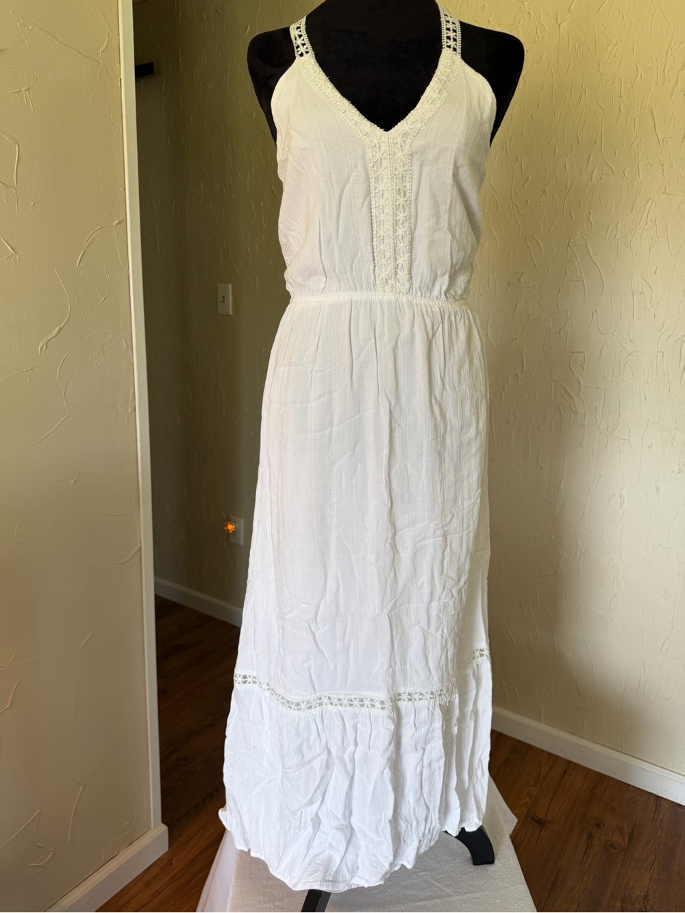 Molly Bracken Linen Blend Maxi LG Peasant Boho Beach Vacation Summer Cottage